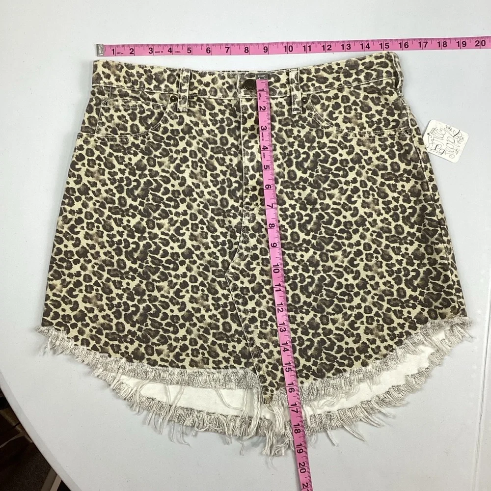 Free People Animal Print Distressed Denim Mini Skirt NEW! Retail $78
